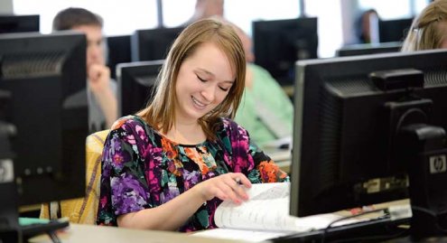 Students working in computer