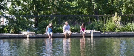 Students at lake